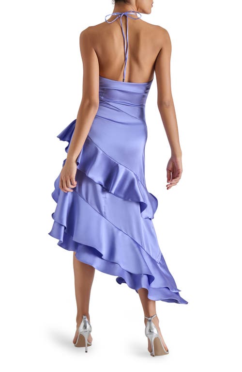 Steve Madden Caspia Ruffle Satin Halter Dress In Purple