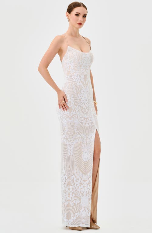 Bariano Sera Strappy Back Sequin Gown In White