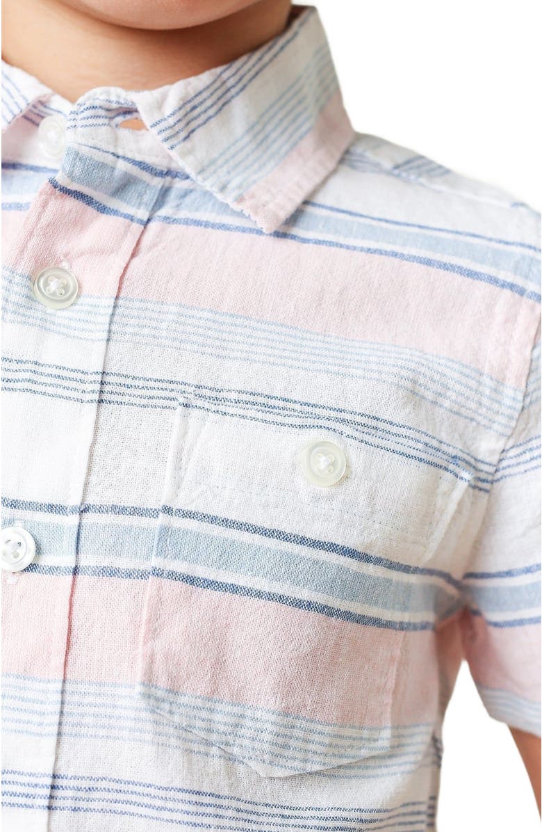 Hope & Henry Boys' Linen Short Sleeve Button Down Shirt, Kids, Alternate, color, English Variegated Stripe