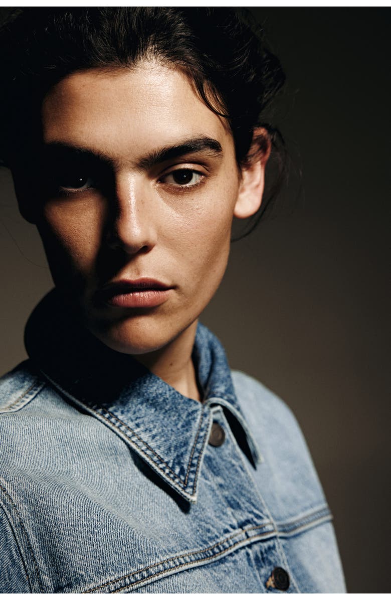 H&M Tie-belt denim jacket, Alternate, color, Denim Blue