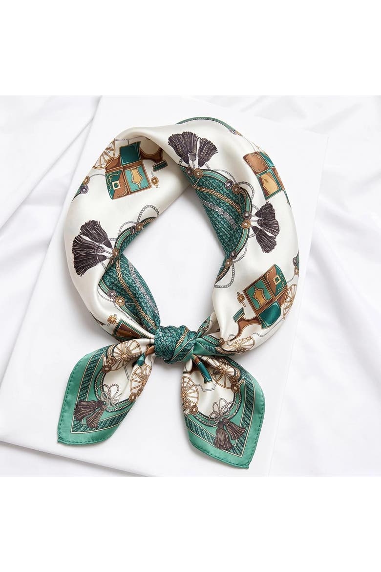 Pure Silk Printed Square Scarf for Women, Main, color, LightGreen