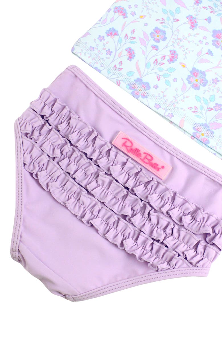 RuffleButts Fairytale Garden Long Sleeve Two-Piece Swimsuit & Headband Set, Alternate, color, Periwinkle