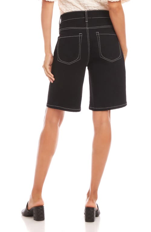 Karen Kane Contrast Stitch Denim Bermuda Shorts In Natural/black