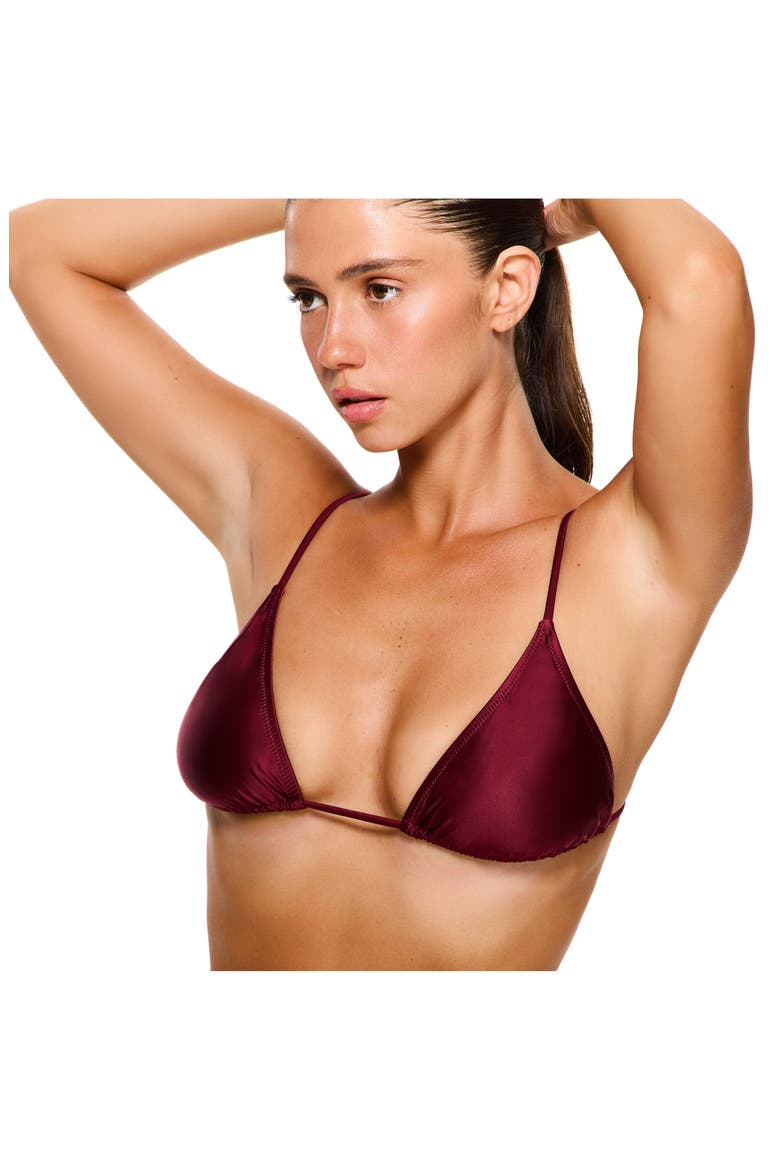 Satin Royale Triangle Bikini Top Swimsuit, Alternate, color, Bordeaux