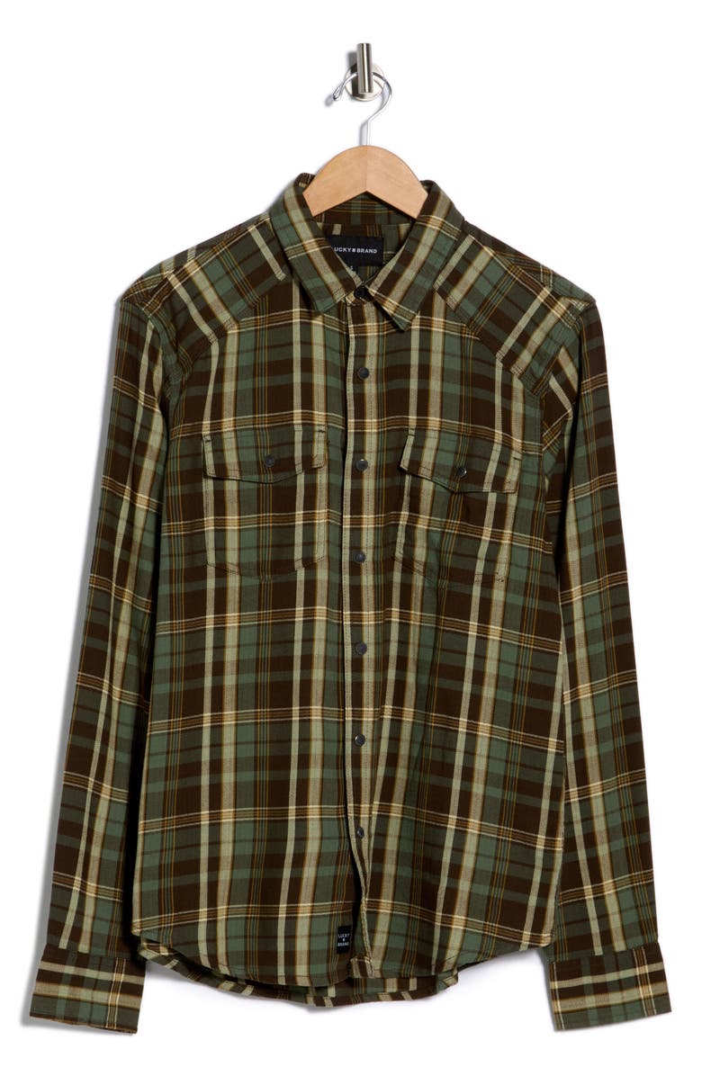Lucky Brand Herringbone Plaid Western Work Shirt, Alternate, color, Brown Plaid