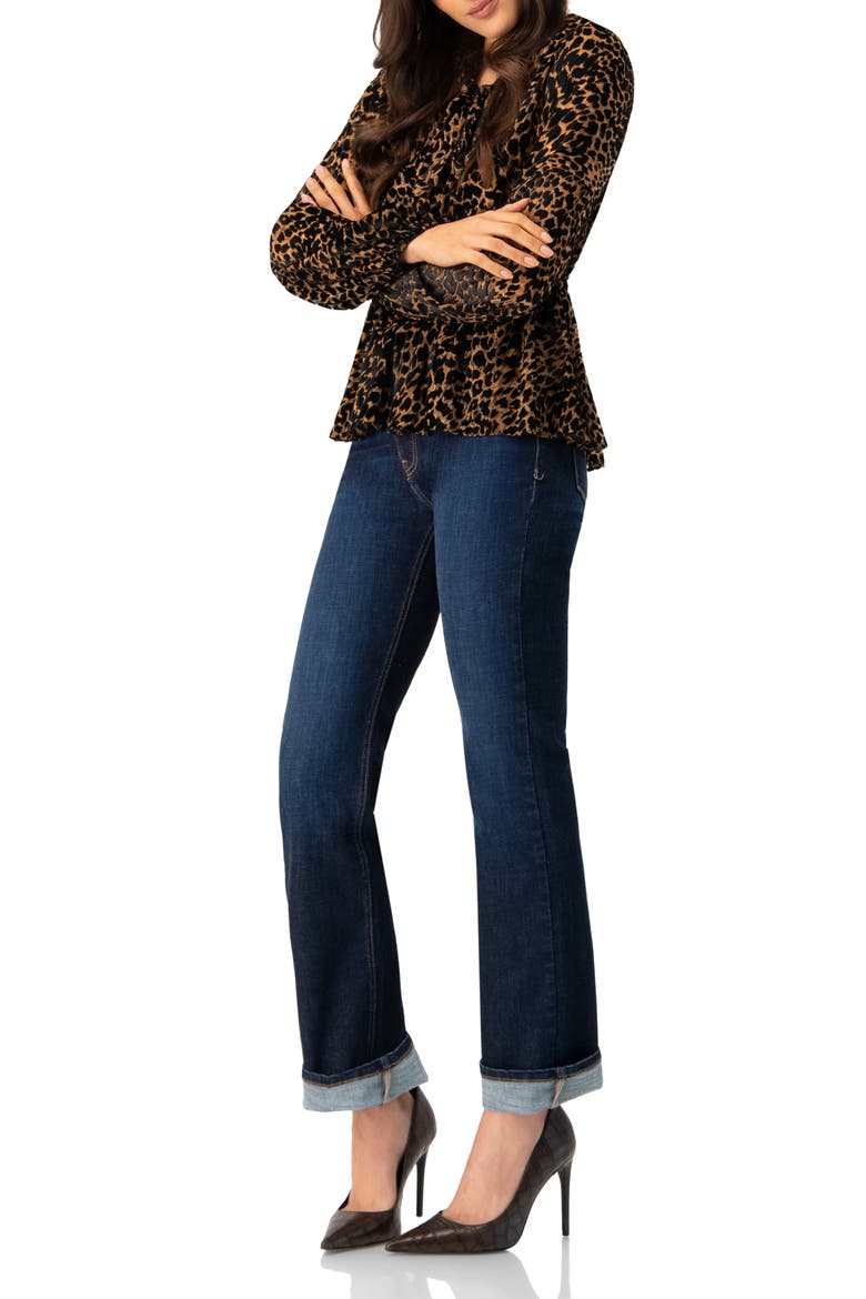 V-Neck Animal Print Blouse With Velvet Flock, Alternate, color, Black