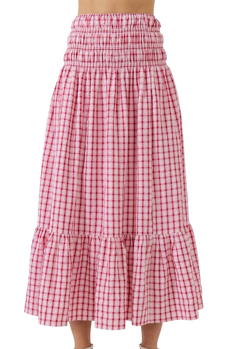Tiered Gingham Maxi Skirt, Alternate, color, PINK