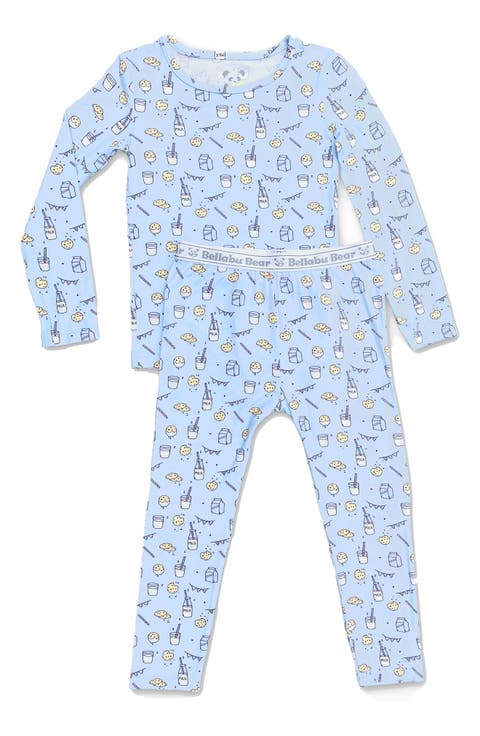 Kids' Blue Milk & Cookies Set of 2 Piece Pajamas