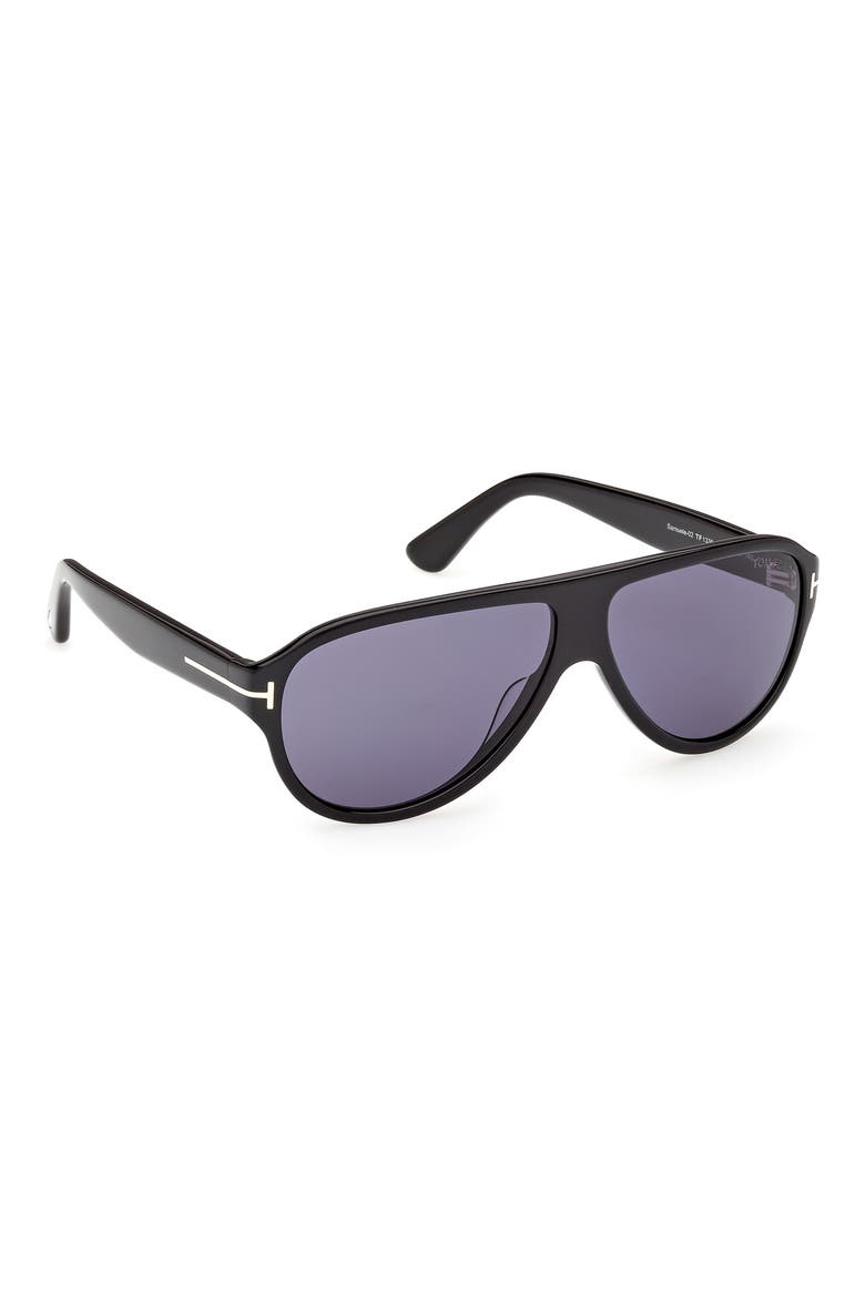 61mm Pilot Sunglasses, Alternate, color, BLACK / T/ LOGO / BLUE LENS
