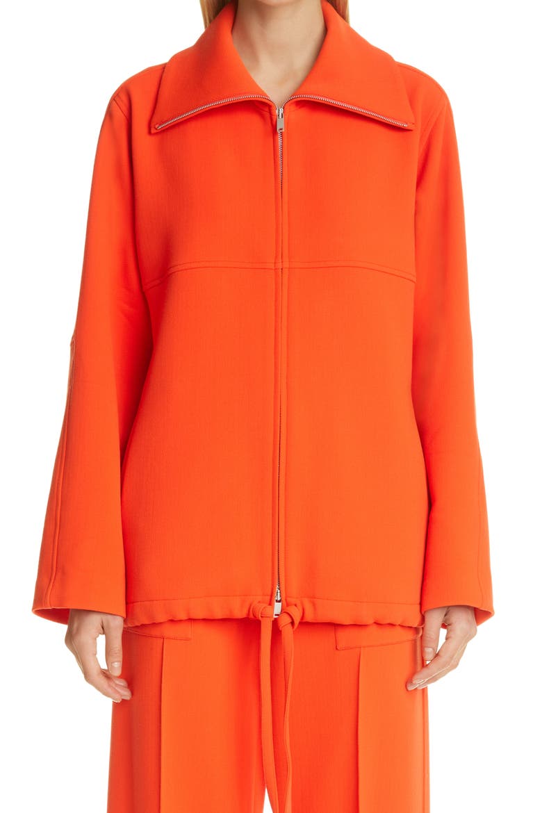 Zip Front Drawstring Hem Wool Jacket, Main, color, BRIGHT ORANGE