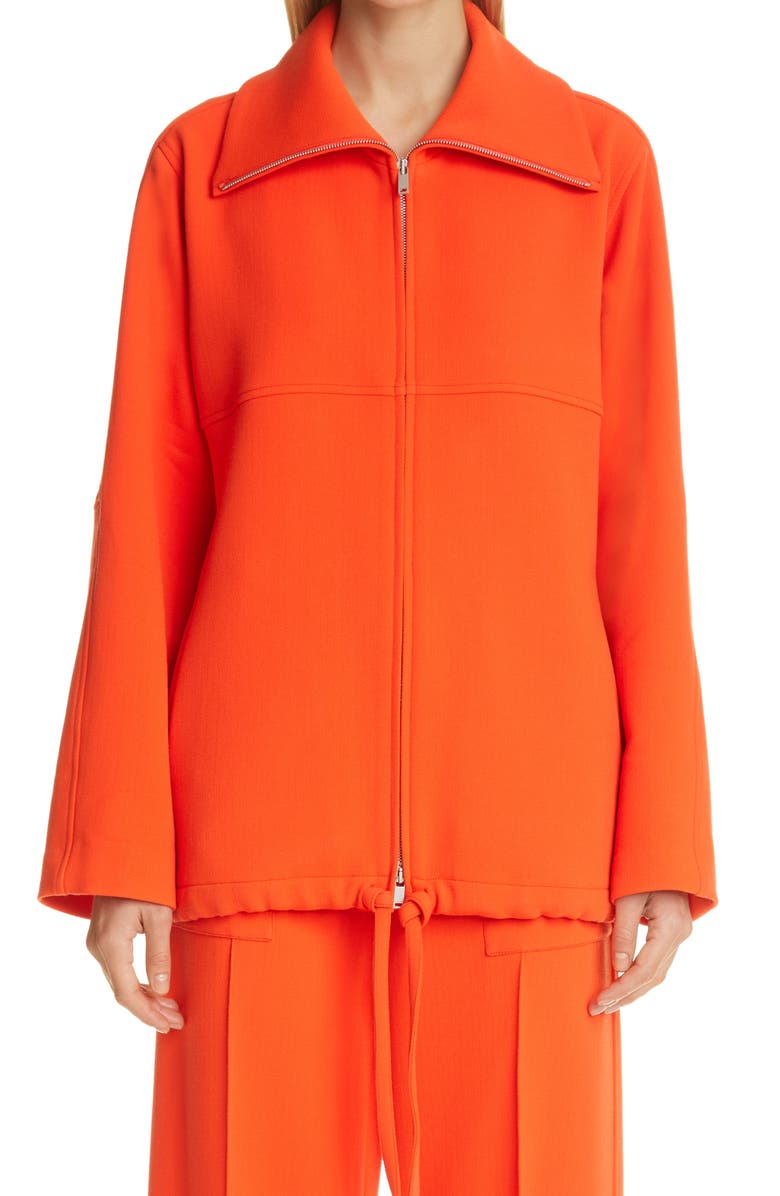 Jil Sander Zip Front Drawstring Hem Wool Jacket, Main, color, 