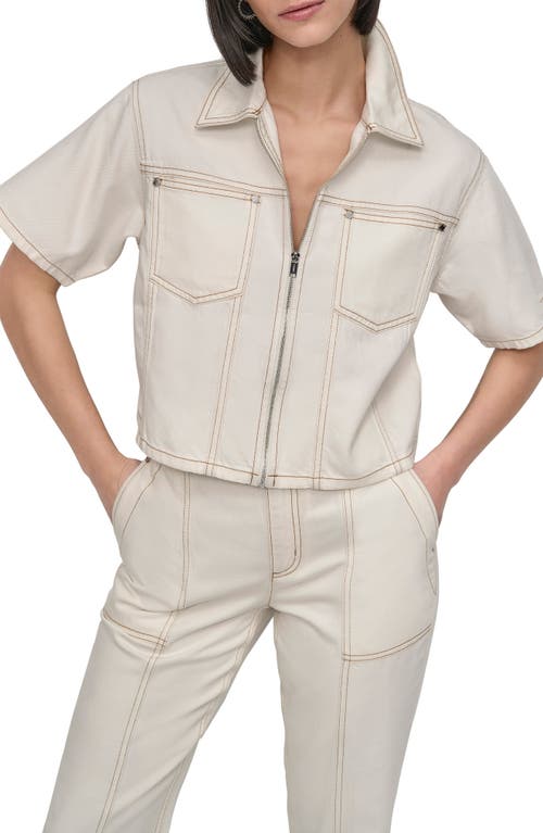 Dkny Ecru Crop Denim Jacket In Neutral