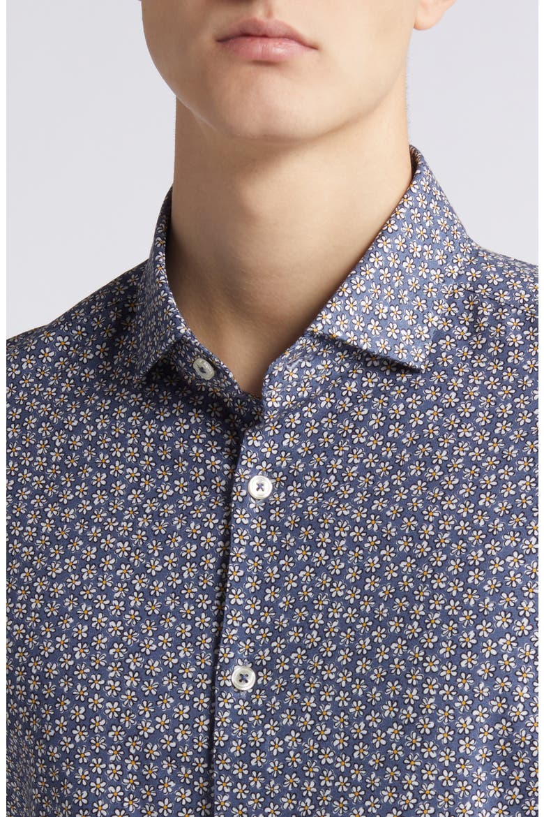 Floral Short Sleeve Stretch Cotton Blend Button-Up Shirt, Alternate, color, NAVY