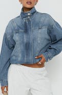 Princess Polly Alfea Funnel Neck Denim Bomber Jacket