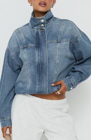 Princess Polly Alfea Funnel Neck Denim Bomber Jacket