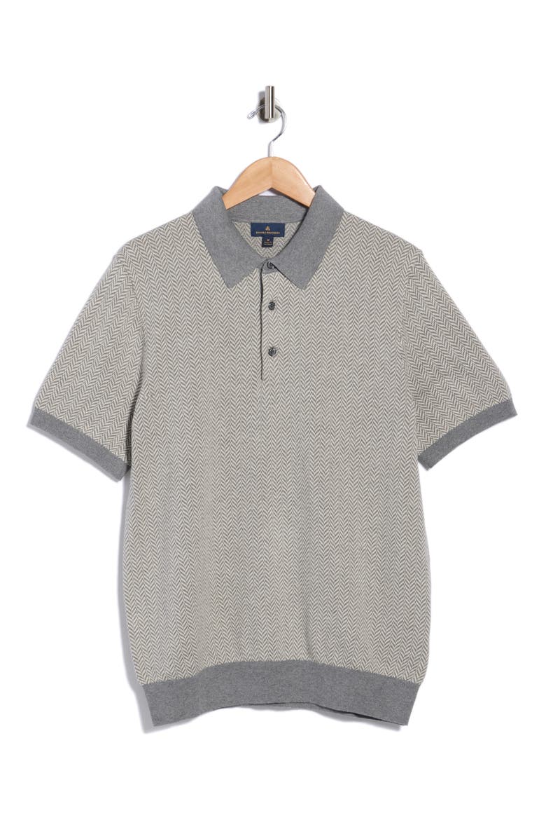 Herringbone Short Sleeve Knit Polo, Main, color, GREYHERRINGBONE