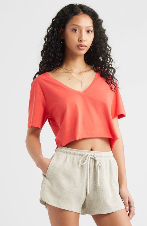 Washed V-Neck Crop T-Shirt