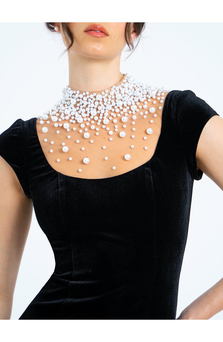 Miss Circle Rachael Velvet Pearl Embellished Gown, Alternate, color, Black