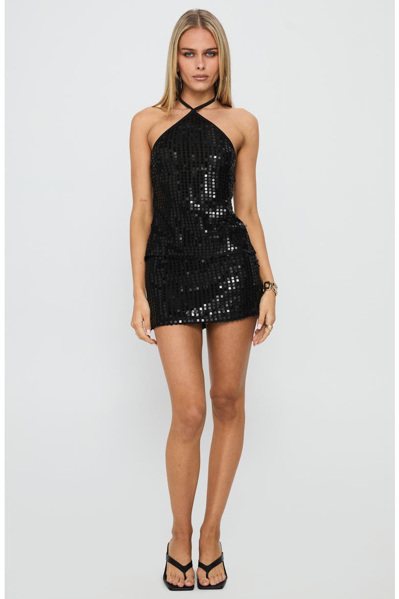 September Sunsets Sequin Halter Top, Alternate, color, BLACK