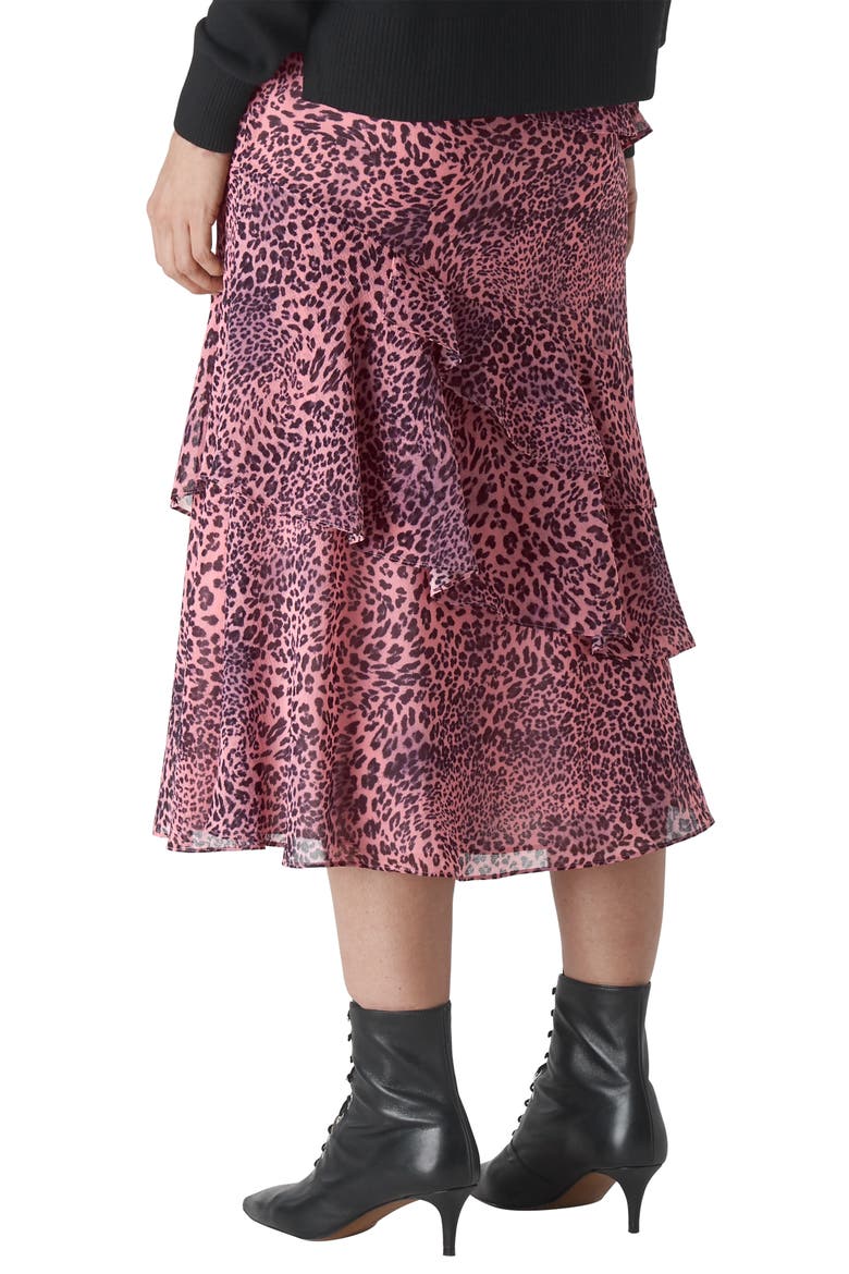 Wild Cat Print Tiered Ruffle Skirt, Alternate, color, PINK/MULTI