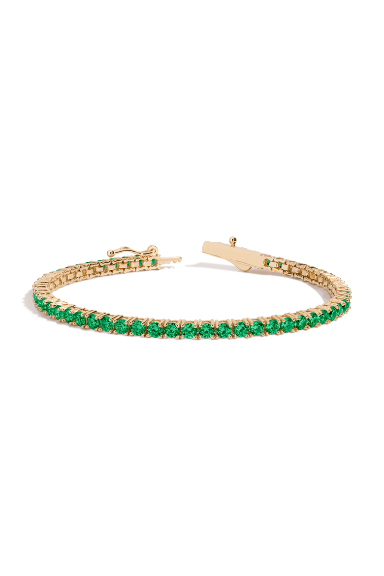 Lab Grown Green Emerald Tennis Bracelet - 6ct, Alternate, color, Yellow Gold Vermeil
