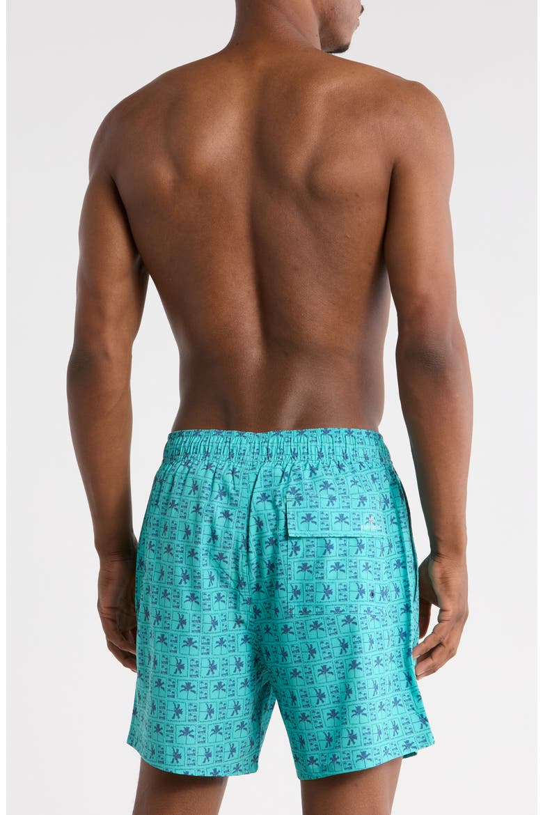 Palm Grid Swim Trunks, Alternate, color, BLUE TURQ COMBO