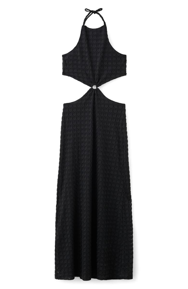 MANGO TEEN Embroidered Cutout Halter Maxi Dress, Main, color, Black