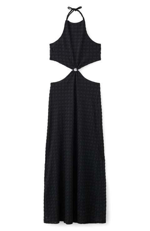 Embroidered Cutout Halter Maxi Dress