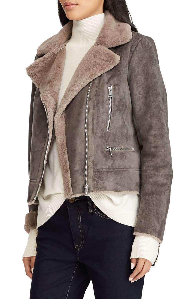 Lauren Ralph Lauren Faux Shearling Moto Jacket, Main, color, 
