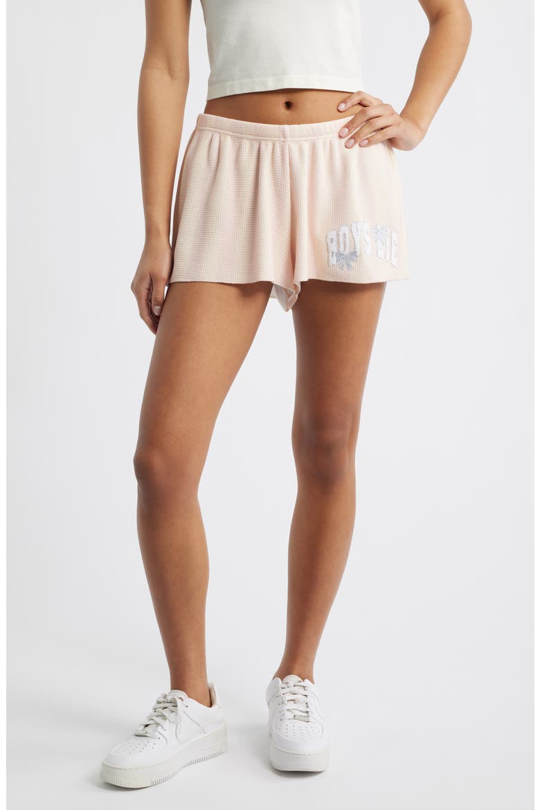 Sunshine & Rainbows Kimmy Waffle Knit Shorts, Main, color, PEACH STRIPE
