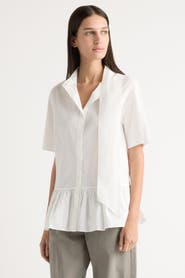 Modern Citizen Gretta Scarf-Neck Ruffled Tunic Blouse