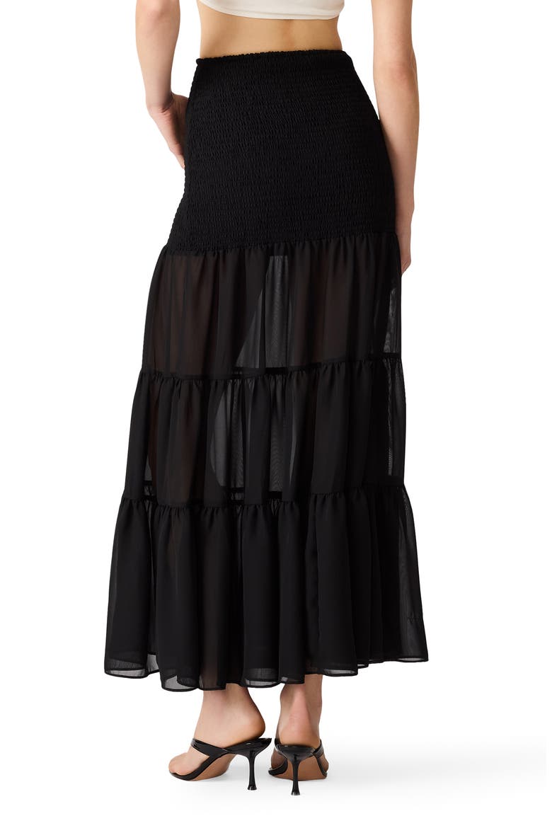 Lisabel Smocked Tiered Maxi Skirt, Alternate, color, BLACK