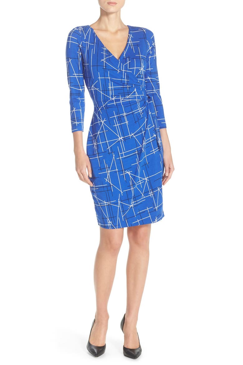 Print Faux Wrap Dress, Main, color, ELECTRIC TRIANGLES PRINT