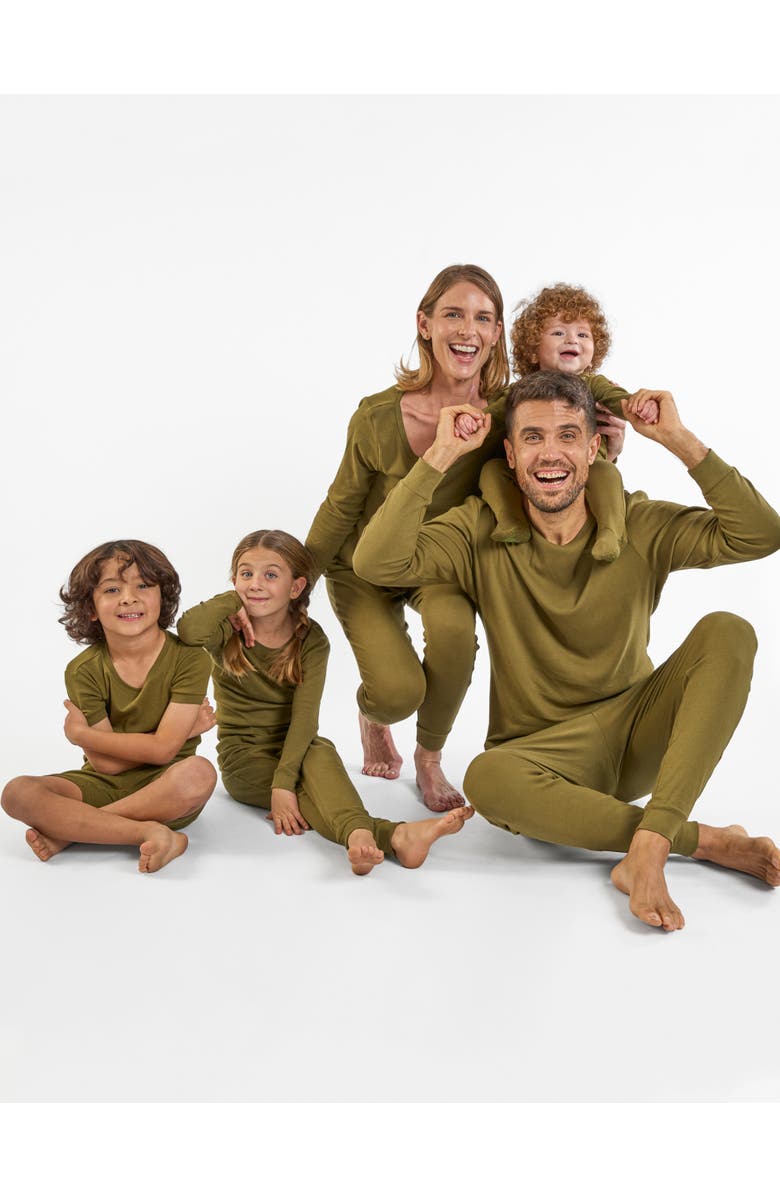 Leveret Footed Solid Cotton Matching Family Pajamas, Alternate, color, Olive