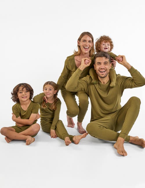Leveret Cotton Solid Matching Family Pajamas In Green