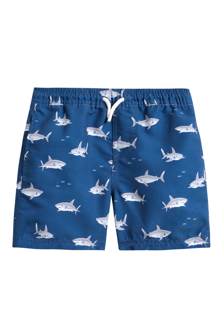Kids' Shark Print Swim Trunks, Main, color, DARK BLUE