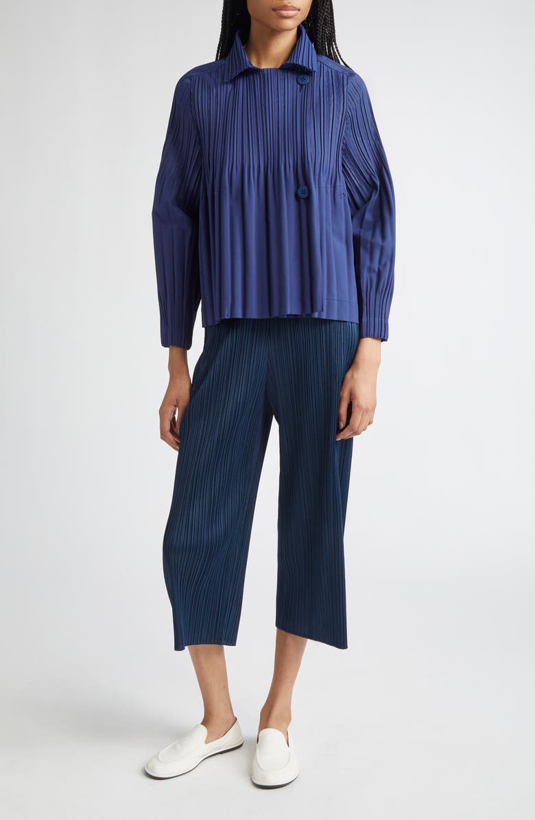 Pleats Please Issey Miyake Smooth Pleated Coat, Alternate, color, Navy