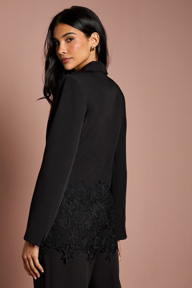 Single Breasted Embroidered Lace Blazer, Alternate, color, Black