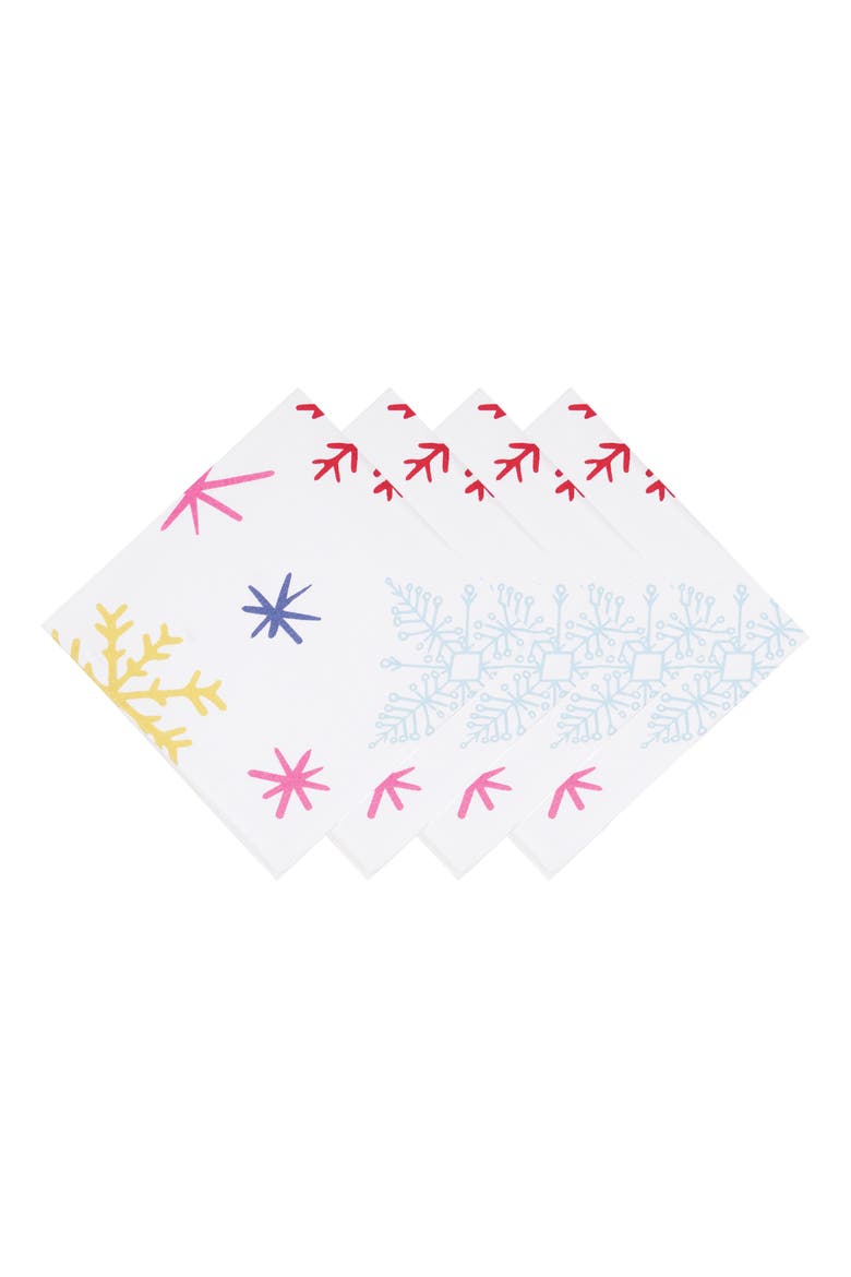 Rainbow "HO HO HO" 100% Cotton Christmas Set of 4 Cloth Napkins, Alternate, color, White