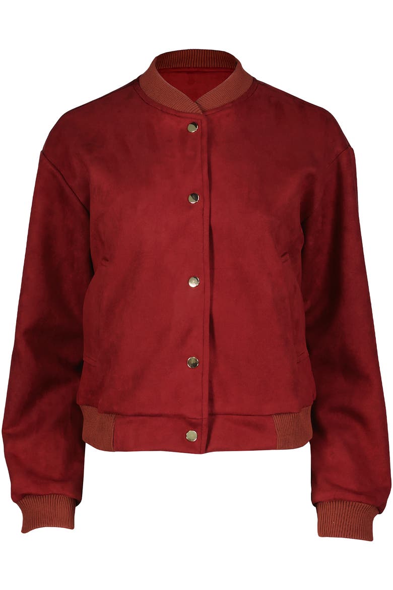 Chelsea Faux Suede Bomber, Alternate, color, Crimson