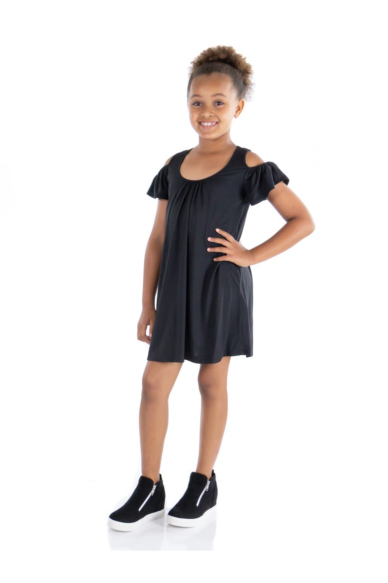 Pleated Cold Shoulder Summer Dress, Alternate, color, Black