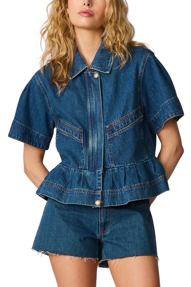 Haezel Peplum Denim Jcket, Main, color, ORION BLUE