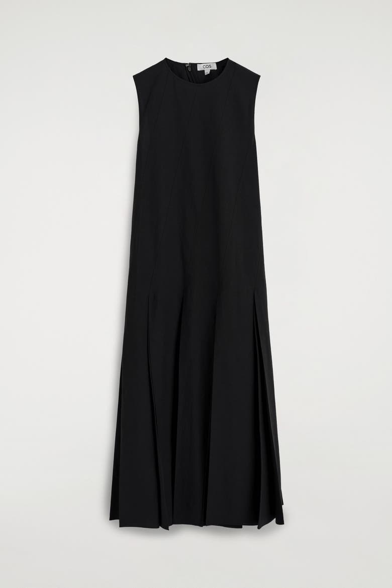 Pleated Cotton-linen Maxi Dress, Alternate, color, BLACK