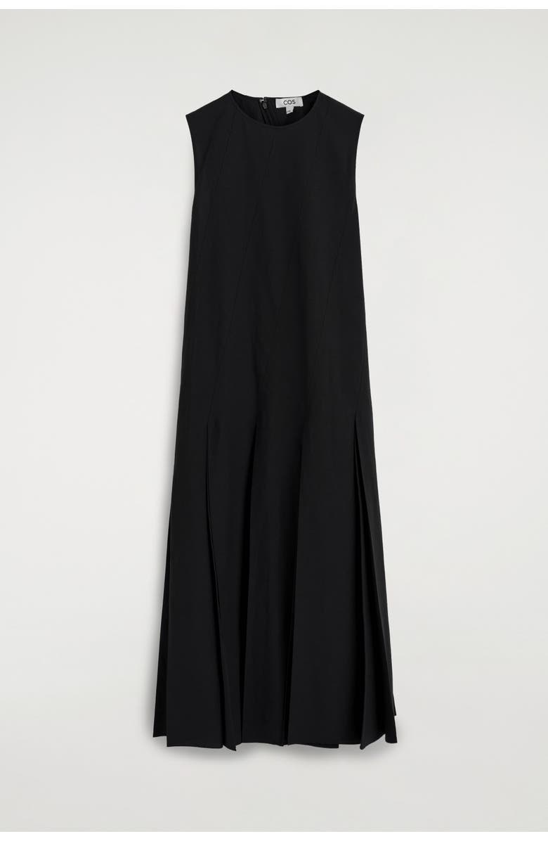 COS Pleated Cotton-linen Maxi Dress, Alternate, color, Black