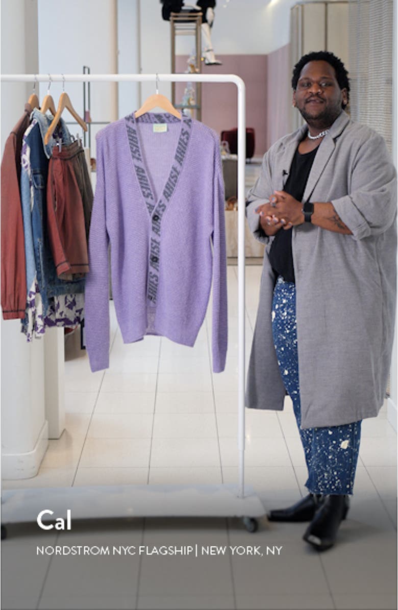 Logo Jacquard Waffle Stitch V-Neck Cardigan, sales video thumbnail