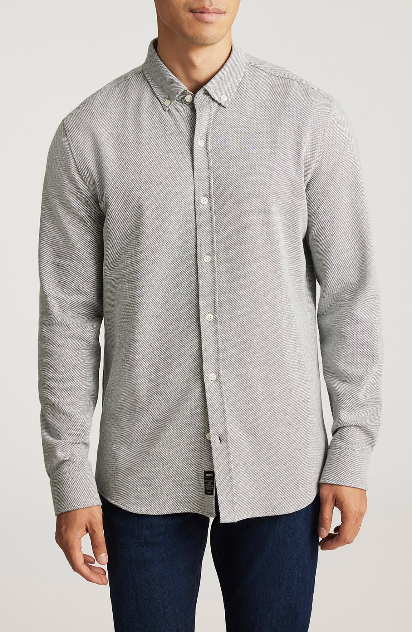 Textured Cotton Blend Button-Down Shirt