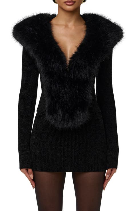 Faux Fur Collar Cardigan