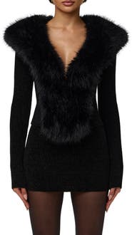 Naked Wardrobe Faux Fur Collar Cardigan