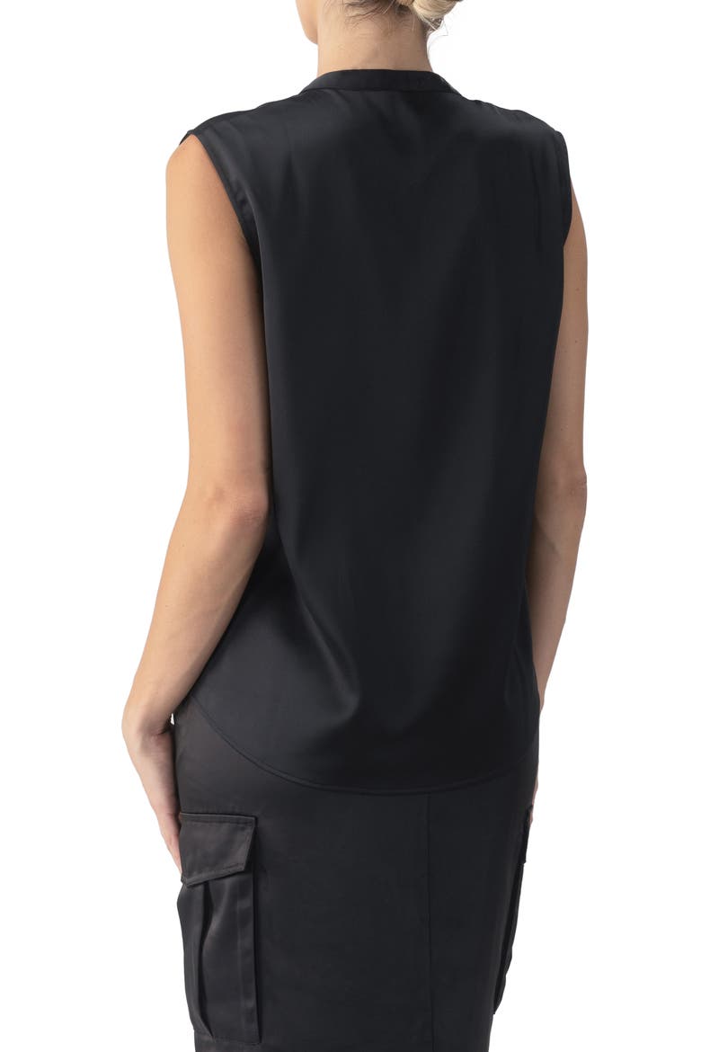 Tie Neck Satin Shell, Alternate, color, BLACK