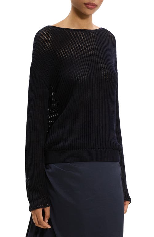 Theory Open Neck Pima Cotton Sweater In Black
